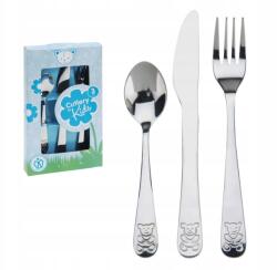 H&L Gyerek evőeszközkészlet Plüssmackó 3 darabos, rozsdamentes acél, kék csomagolás (A931-MO-00)