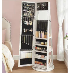 Brius Oglinda podea suport rotativ 360 depozitare bijuterii mdf, 55x55x161 cm, design elegant, alb (EZ-JBC62W)