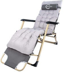 Carruzzo Összecsukható napozóágy strandra vagy kertbe, párnával és fejtámlával, ágyfunkcióval, 64x178cm, szürke