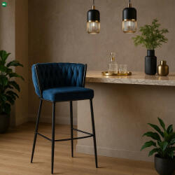  Elegáns Bárszék Sötétkék Bársony Kárpittal. FLORES (ME.FLORES/GR/CZ/V/H)