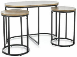  Twix Artisan Kerek Dohányzóasztal Szett MDF Tölgy Fekete Fém Vázzal (SIG-TWIXDAC)