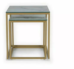  Gloria II Luxus Üveg Dohányzóasztal Szett Fehér Arany Vázzal (SIG-GLORIAIIBZL)