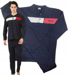  Férfi Pizsama 3XL Szett Pamut ajándék sötétkék hosszú gombos kényelmes