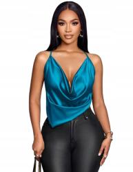 Shein Szatén Felső Nyitott Hátrésszel