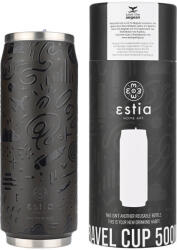Estia Home Art Travel Cup Save the Aegean Reciclabil Pahar Termos Oțel inoxidabil / Plastic Fără BPA 500ml Noir Echo cu Pai 01-22631 (01-22631)