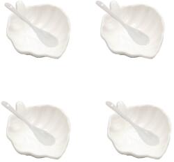 Pufo 4 db Pufo Leaf porcelán tál készlet előételekhez, desszertekhez, köretekhez, kanalakkal, fehér (Pufo3868)