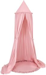  Készlet: függő pamut baldachin gyerekszobába és egy fodros szőnyeg - poros rózsaszín