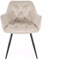  Cherry Velvet Bársony Étkezőszék Világos Bézs Fekete Fém Lábakkal