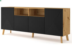 BIM Furniture 4 Ajtós Komód Kézműves Tölgy Színben Fekete Fronttal Luxi 195 Komód