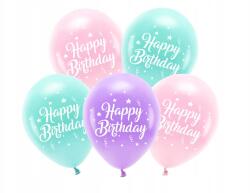 Party Deco Lufik Eco 26 cm, Boldog Születésnapot, rózsaszín (1 csomag 5 db)