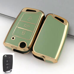 Skoda bicskakulcs 3 gombos TPU tok zöld arany (TVW047AZO)