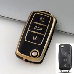 Skoda bicskakulcs 3 gombos TPU tok fekete arany (TVW004AFK)