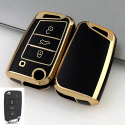 Skoda bicskakulcs 3 gombos TPU tok fekete arany (TVW047AFK)