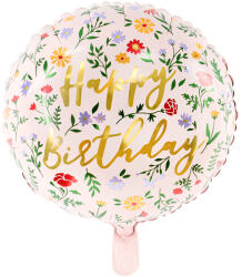 PartyDeco S. r. o Happy Birthday, virágos, fólia lufi, 35 cm (14 col)