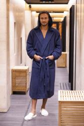 MrTowel Kapucnis köntös, 100% pamut, sűrű szövésű "L" méret, 450g/m2 Sötétkék (Szlafrok z Kapturem 100% bawełna Gruby)