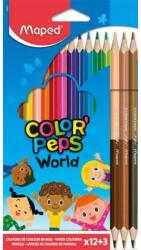 Maped Színes ceruza készlet 12+3 db-os háromszög alakú ceruza- Color’ Peps World (IMA832071) - gigajatek