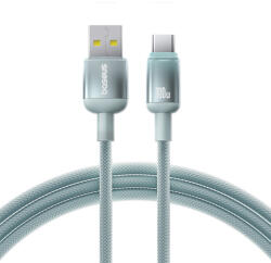 Baseus USB to Type-C - Baseus Data Cable Discolor Series (E0420800), Fonott Nylon Kábel, 480Mbps, 100W, 1m - Kék/Zöld
