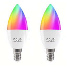 NOUS Pachet 2 becuri LED RGB inteligente Nous P4, Wi-Fi, E14, 4.5W, 380 lm, control vocal, lumina alba si color (2700-6500K) , clasa energetica F (P4-2)
