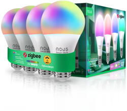NOUS Set 4 becuri LED RGB inteligente Nous P3Z, ZigBee, E27, 9W, 810 lm, lumina alba si colorata, clasa energetica F (P3Z-4P)