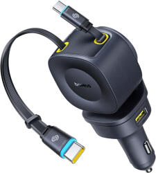 Baseus Car Charger PrimeTrip VR2 Max (C0206500) - Gyors töltés, visszahúzható kábel, USB, 3x USB-C, 163W - Kozmikus Fekete Baseus