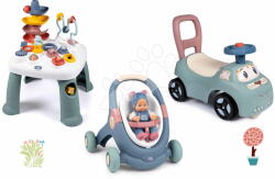 Smoby Set premergător didactic și cărucior cu măsuță Baby Walker 3în1 + Baby Doll Little Smoby cu păpușă de 30 cm și babytaxiu (SM140308-2)