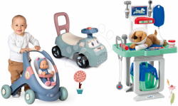 Smoby Set premergător didactic și cărucior cu cărucior veterinar Baby Walker 3în1 + Baby Doll Little Smoby cu păpușă de 30 cm și babytaxiu (SM140308-8)