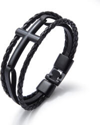 Troli Brățară din piele neagră cu cruce Leather VPH1291D