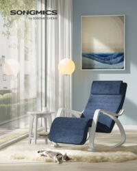  SONGMICS Prémium Hintaszék Nyírfa Karfával - Éjkék, Állítható Lábtartó