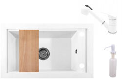 NERO Panama P686-427W Gránit Mosogató + Kihúzható Shower Csap + Adagoló + Deszka + Szifon Fehér