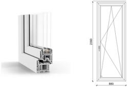  90x240 cm, bukó-nyíló, jobbos, fehér, háromrétegű üvegezésű GreenEvolution 76 B műanyag erkélyajtó (O-GEB3BN90240JF)