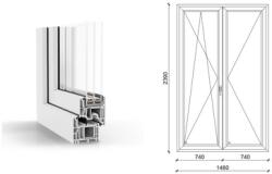  150x240 cm, nyíló/bukó-nyíló, váltószárnyas, balos, fehér, háromrétegű üvegezésű GreenEvolution 76 B műanyag erkélyajtó (O-GEB3NBN150240BF)