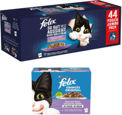 FELIX 44x85g Felix Fantastic Csirke, marha, tonhal, lazac nedves macskatáp+12x85g nedvestáp ingyen
