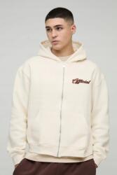 Boohooman Krémszínű Cipzáras Pulóver Official Hímzéssel AO6 B18__S