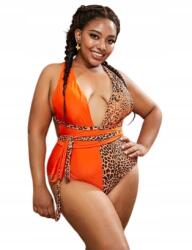 Shein Leopárdmintás Plus Size Fürdőruha, Size 48, narancssárga, 82% poliészter