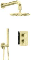 Deante Falba süllyesztett csaptelep, Deante Silia zuhanyszett, keverő BOX-al, szálcsiszolt arany BXYYRQSM