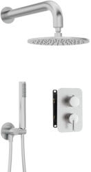 Deante Falba süllyesztett csaptelep, Deante Silia zuhanyszett, keverő BOX-al, szálcsiszolt acél BXYYFQSM