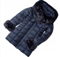  Téli kabát lány kabát meleg sötétkék szőrme meleg 140 (G751A)