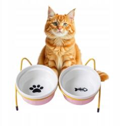  Kerámia Macskaeledel Tál Szett, Fém Ízléses Állvány (Z0018)