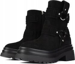 L37 Fekete Női Bőr Bakancs Pántokkal És Ezüst Vasalatokkal 40 J6C (B09X919NF7)