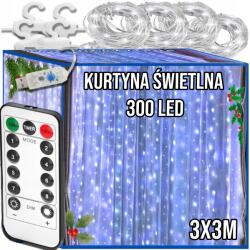  Fényfüggöny 300 Led Hideg 3x3m Usb Karácsonyi Karácsonyfa Füzér Távirányító (KURTYNA ŚWIETLNA 300 LED ZIMNE)