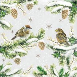 Ambiente Sparrows in Snow papírszalvéta 33x33cm, 20 db-os