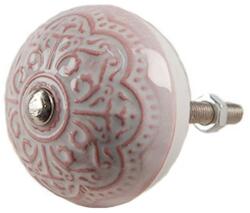 Clayre & Eef Rusztikus kerámia bútorgomb 4db-os szett - fehér, rózsaszín