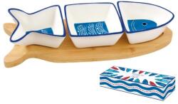 Easy Life Porcelán kínáló tálka 3 részes halforma szett bambusztálcán