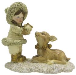 Clayre & Eef Kislány őzikével, műanyag dekorfigura, 12x6x12cm