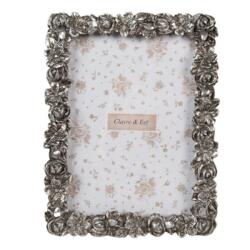 Clayre & Eef Ezüst színű virágos képkeret