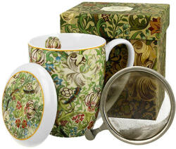 Duo Gift Porcelán bögre tetővel és fémszűrővel - 380ml - William Morris: Golden Lilly