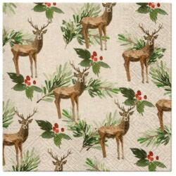 PAW We Care Deers and Holly papírszalvéta 33x33cm, 20 db-os