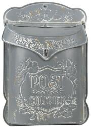 Clayre & Eef Vintage szürke fém postaláda fehér virágokkal - Post Courier