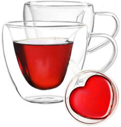 Veroni porcelán Duali Serce duplafalú hőtartó üvegpohár 2 db-os szett, szív alakú belsővel