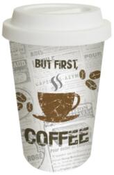 PPD PPD. O602442 Duplafalú porcelán bögre szilikon tetővel 300ml, But first Coffee